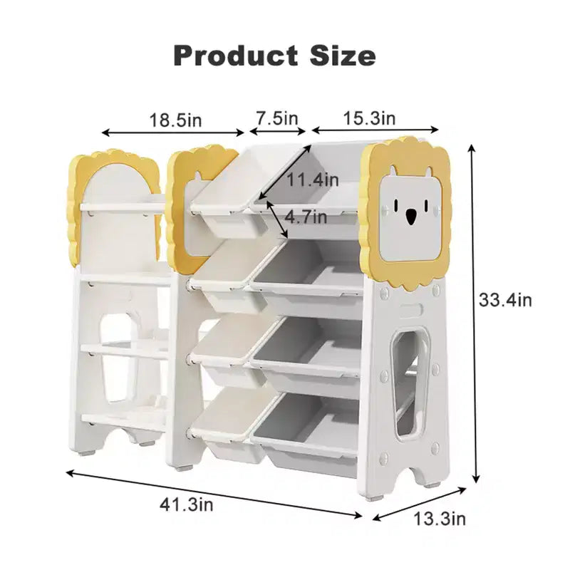 JVNOXK Étagère de rangement multifonctionnelle pour enfants de 33,4 pouces, 4 niveaux avec 8 bacs de rangement amovibles, idéale pour les chambres d'enfants et les crèches, blanche