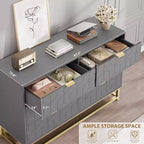 Commode Acekool à 6 tiroirs, commode géométrique moderne avec accents dorés et étagère ouverte, rangement large pour chambre, salon, entrée