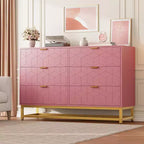 Commode Acekool à 6 tiroirs, commode géométrique moderne avec accents dorés et étagère ouverte, rangement large pour chambre, salon, entrée