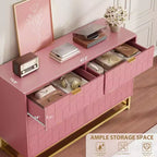 Commode Acekool à 6 tiroirs, commode géométrique moderne avec accents dorés et étagère ouverte, rangement large pour chambre, salon, entrée