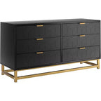 Commode Acekool à 6 tiroirs, commode géométrique moderne avec accents dorés et étagère ouverte, rangement large pour chambre, salon, entrée