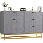 Commode Acekool à 6 tiroirs, commode géométrique moderne avec accents dorés et étagère ouverte, rangement large pour chambre, salon, entrée