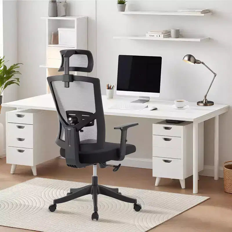 Chaise de bureau à dossier haut COZONY avec support lombaire réglable, chaise de bureau en maille avec accoudoirs relevables pour la maison ou le bureau
