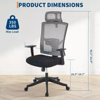 Chaise de bureau à dossier haut COZONY avec support lombaire réglable, chaise de bureau en maille avec accoudoirs relevables pour la maison ou le bureau