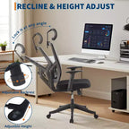 Chaise de bureau à dossier haut COZONY avec support lombaire réglable, chaise de bureau en maille avec accoudoirs relevables pour la maison ou le bureau