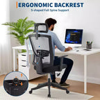 Chaise de bureau à dossier haut COZONY avec support lombaire réglable, chaise de bureau en maille avec accoudoirs relevables pour la maison ou le bureau