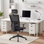 Chaise de bureau à dossier haut COZONY avec support lombaire réglable, chaise de bureau en maille avec accoudoirs relevables pour la maison ou le bureau