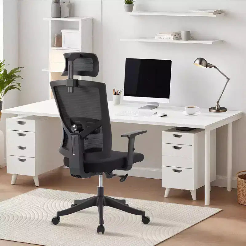 Chaise de bureau à dossier haut COZONY avec support lombaire réglable, chaise de bureau en maille avec accoudoirs relevables pour la maison ou le bureau