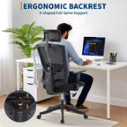 Chaise de bureau à dossier haut COZONY avec support lombaire réglable, chaise de bureau en maille avec accoudoirs relevables pour la maison ou le bureau