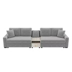 Christopher Knight Home Cale Canapé d'angle moderne 4 places en chenille de 325 cm avec console, accoudoir de rangement et oreillers