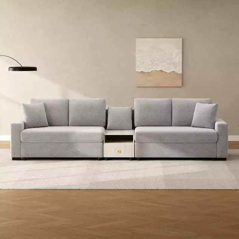 Christopher Knight Home Cale Canapé d'angle moderne 4 places en chenille de 325 cm avec console, accoudoir de rangement et oreillers