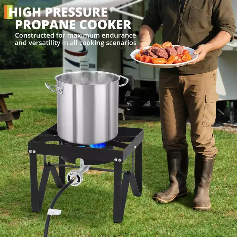 Brûleur à propane, réchaud à gaz haute pression 80 000 BTU, tuyau/régulateur de 1,2 m/sac d'eau pour cuisson en extérieur/ébullition de fruits de mer/friture de dinde