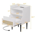 Lot de 2 tables de chevet en rotin, tables de nuit bohèmes avec tiroir et étagère ouverte, pieds en bois massif pour chambre à coucher