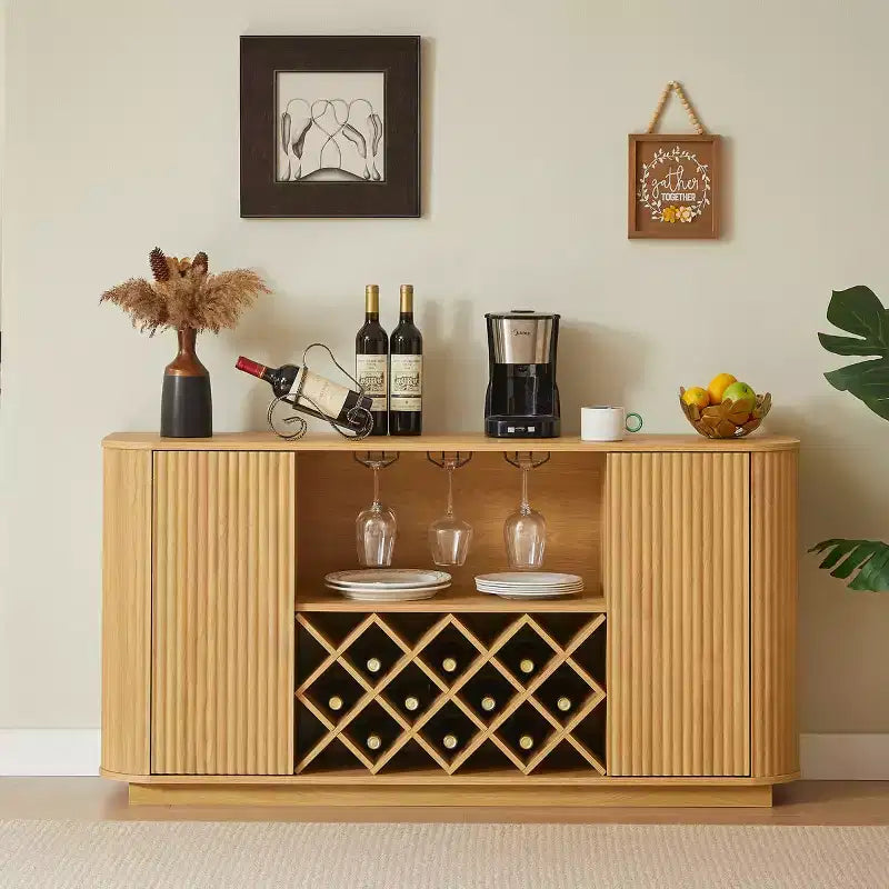 58" Buffet de vaisselle moderne, armoire de rangement de bar à café avec étagères réglables, meuble bar pour cuisine ou salle à manger - Panipeachy