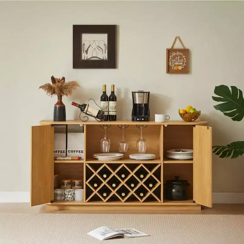 58" Buffet de vaisselle moderne, armoire de rangement de bar à café avec étagères réglables, meuble bar pour cuisine ou salle à manger - Panipeachy