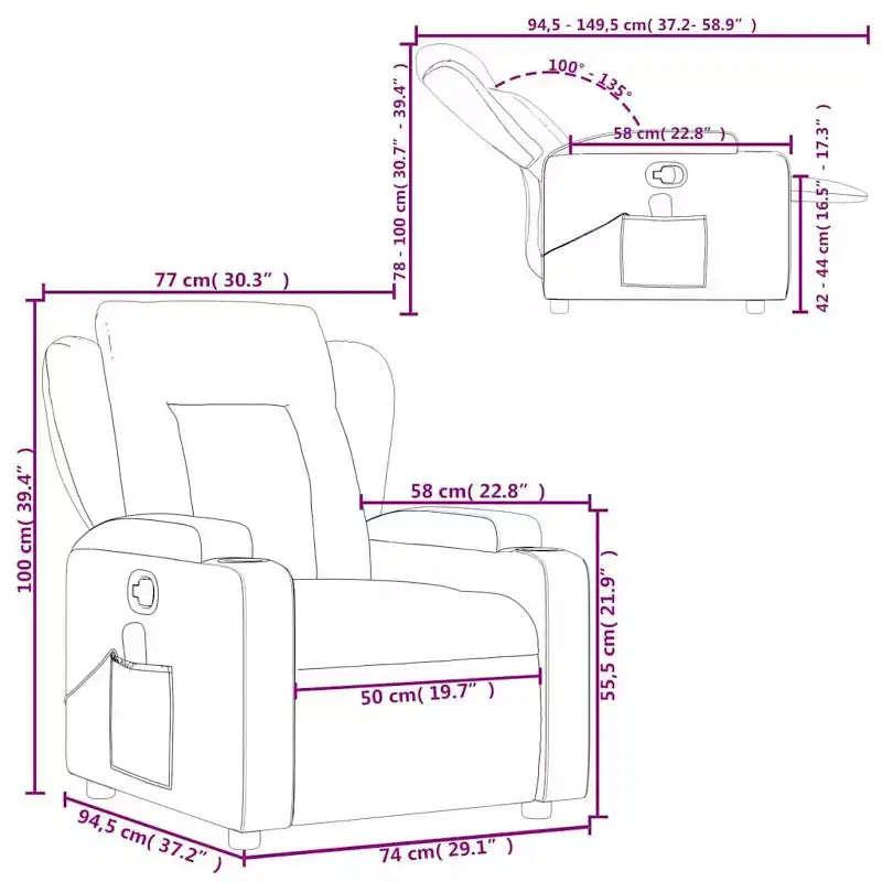 vidaXL Fauteuil inclinable Polyester, Métal, Contreplaqué Simple