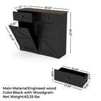 Meuble poubelle double basculant de style ferme Okak avec poubelles et tiroirs, meuble de rangement/buanderie/recyclage pour chambre à coucher, salle à manger