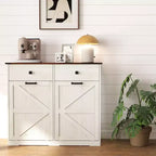 Meuble poubelle double basculant de style ferme Okak avec poubelles et tiroirs, meuble de rangement/buanderie/recyclage pour chambre à coucher, salle à manger