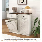 Meuble poubelle double basculant de style ferme Okak avec poubelles et tiroirs, meuble de rangement/buanderie/recyclage pour chambre à coucher, salle à manger