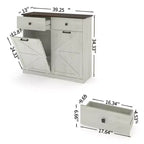 Meuble poubelle double basculant de style ferme Okak avec poubelles et tiroirs, meuble de rangement/buanderie/recyclage pour chambre à coucher, salle à manger