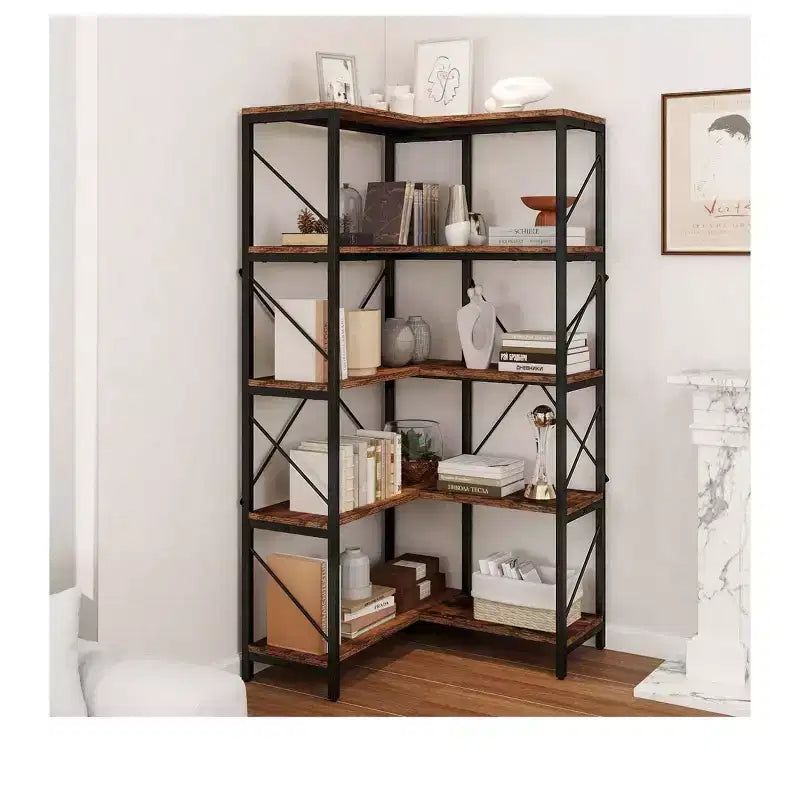 Bibliothèque Balconera à 5 Niveaux Étagère d'Angle en Forme de L Présentoir de Rangement pour Chambre à Coucher, Salon, Bureau à Domicile