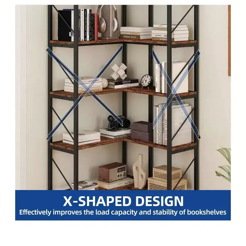 Bibliothèque Balconera à 5 Niveaux Étagère d'Angle en Forme de L Présentoir de Rangement pour Chambre à Coucher, Salon, Bureau à Domicile