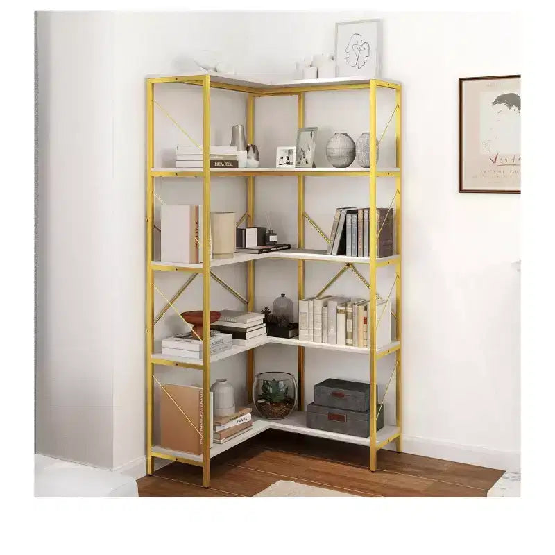 Bibliothèque Balconera à 5 Niveaux Étagère d'Angle en Forme de L Présentoir de Rangement pour Chambre à Coucher, Salon, Bureau à Domicile