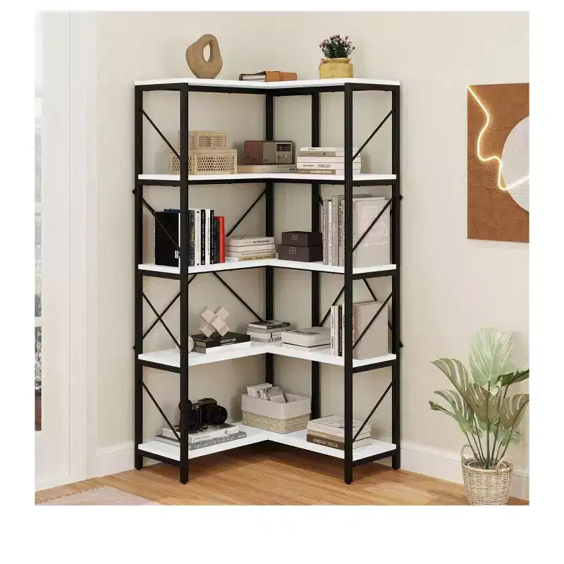Bibliothèque Balconera à 5 Niveaux Étagère d'Angle en Forme de L Présentoir de Rangement pour Chambre à Coucher, Salon, Bureau à Domicile