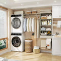 Besiost Laundry Room Closet System with Hanging Rods, Wall-Mounted Closet Organizer with Storage Shelves and Drawers
