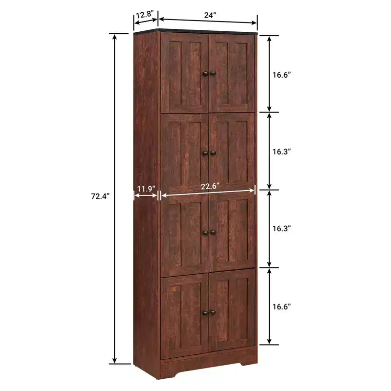 Meuble de Rangement Haut avec 8 Portes, Étagère à 4 Niveaux, Meuble Autoportant, Organisateur de Placard de Cuisine pour Chambre à Coucher, Entrée, Salon