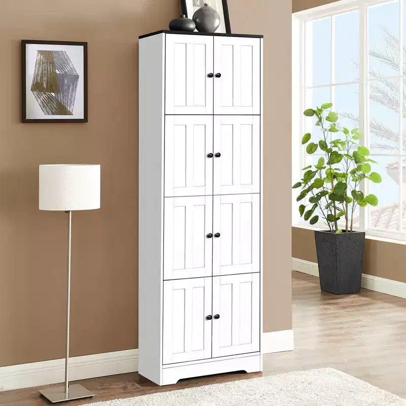 Meuble de Rangement Haut avec 8 Portes, Étagère à 4 Niveaux, Meuble Autoportant, Organisateur de Placard de Cuisine pour Chambre à Coucher, Entrée, Salon