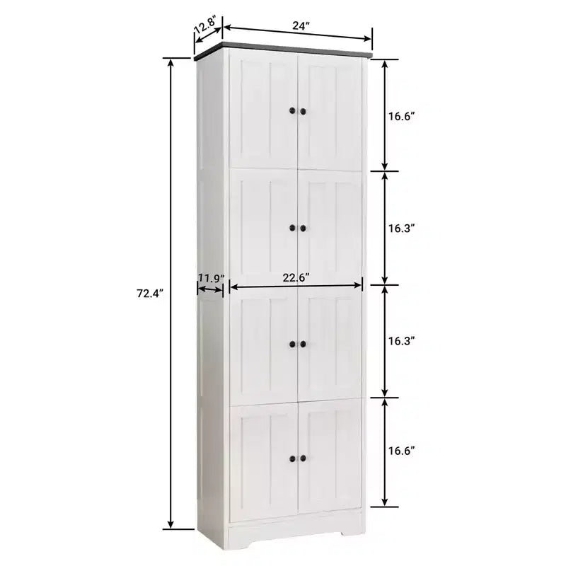 Meuble de Rangement Haut avec 8 Portes, Étagère à 4 Niveaux, Meuble Autoportant, Organisateur de Placard de Cuisine pour Chambre à Coucher, Entrée, Salon