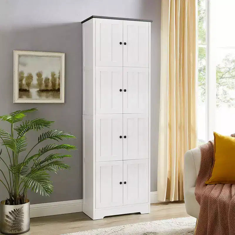 Meuble de Rangement Haut avec 8 Portes, Étagère à 4 Niveaux, Meuble Autoportant, Organisateur de Placard de Cuisine pour Chambre à Coucher, Entrée, Salon