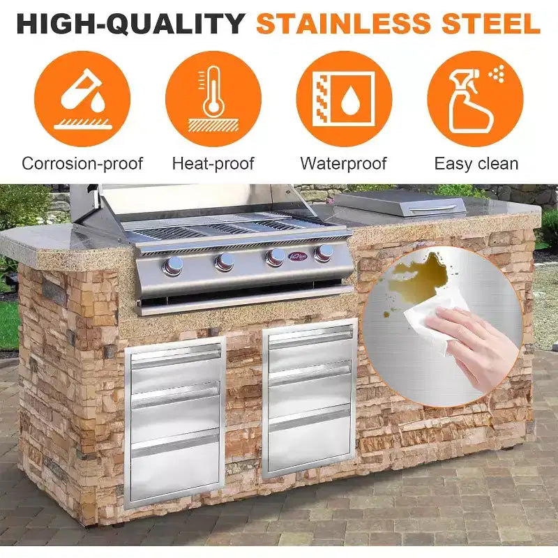 Tiroirs de cuisine d'extérieur en acier inoxydable, tiroirs d'accès pour barbecue encastrables avec panneau de ventilation et poignée, résistants aux intempéries pour îlot de barbecue, station de grillade de patio