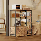 Meuble de cuisine à 5 niveaux avec armoire, organiseur de micro-ondes autoportant de 97 cm avec étagères, station de café pour cuisine, bureau