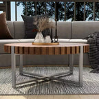 MAYEERTY Table basse moderne en bois naturel veiné, faite à la main, en forme de tambour, avec base robuste, pour salon, 80 cm