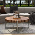 MAYEERTY Table basse moderne en bois naturel veiné, faite à la main, en forme de tambour, avec base robuste, pour salon, 80 cm