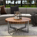 MAYEERTY Table basse moderne en bois naturel veiné, faite à la main, en forme de tambour, avec base robuste, pour salon, 80 cm