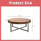 MAYEERTY Table basse moderne en bois naturel veiné, faite à la main, en forme de tambour, avec base robuste, pour salon, 80 cm
