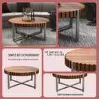 MAYEERTY Table basse moderne en bois naturel veiné, faite à la main, en forme de tambour, avec base robuste, pour salon, 80 cm