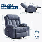 Fauteuil inclinable pivotant sur 360° surdimensionné avec fonctions chauffante et massante. Fauteuil à bascule large pour personnes de grande taille et fortes, 3 positions, porte-gobelets, port USB et pochette. Le fauteuil de relaxation par excellence.