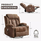 Fauteuil inclinable pivotant sur 360° surdimensionné avec fonctions chauffante et massante. Fauteuil à bascule large pour personnes de grande taille et fortes, 3 positions, porte-gobelets, port USB et pochette. Le fauteuil de relaxation par excellence.