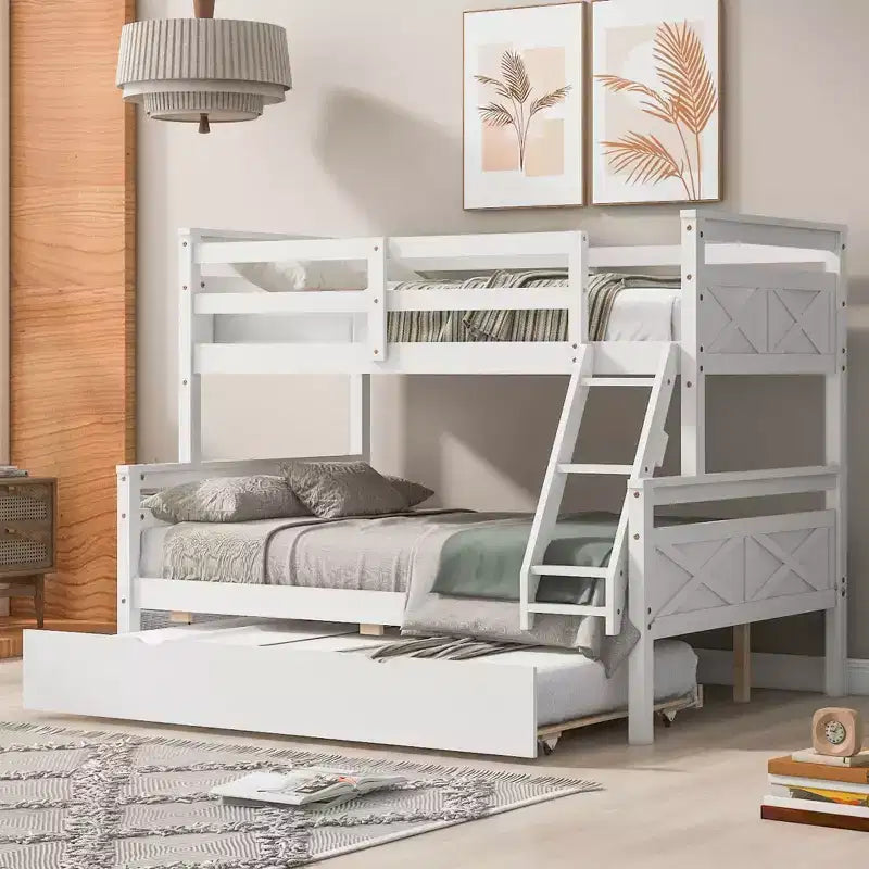 TUYOHW Lit superposé double sur toute la longueur avec échelle et garde-corps, cadre de lit superposé en bois de pin avec lit gigogne double pour enfants, adolescents et adultes.