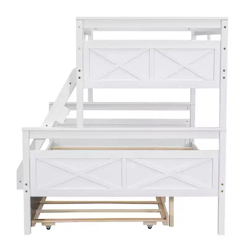 TUYOHW Lit superposé double sur toute la longueur avec échelle et garde-corps, cadre de lit superposé en bois de pin avec lit gigogne double pour enfants, adolescents et adultes.