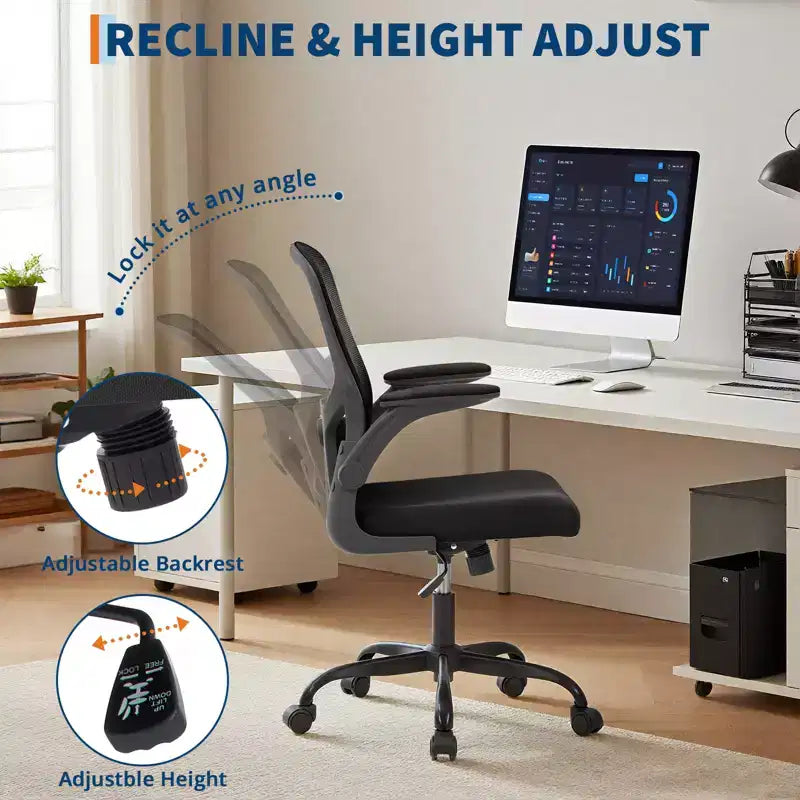 Chaise de bureau Garvee avec soutien lombaire et appui-tête réglables, accoudoirs relevables, chaise ergonomique pivotante à dossier haut noire pour bureau à domicile, jeux Noir