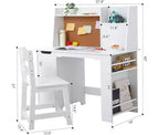 Ensemble bureau et chaise pour enfants, bureau en bois pour enfants avec étagère, étagères, placards de rangement et tableau en liège, bureau d'écriture pour garçons et filles