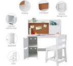 Ensemble bureau et chaise pour enfants, bureau en bois pour enfants avec étagère, étagères, placards de rangement et tableau en liège, bureau d'écriture pour garçons et filles