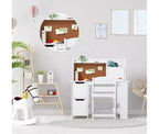 Ensemble bureau et chaise pour enfants, bureau en bois pour enfants avec étagère, étagères, placards de rangement et tableau en liège, bureau d'écriture pour garçons et filles