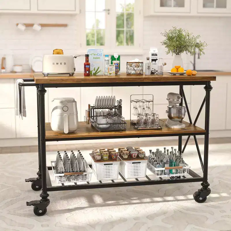 Besiost Chariot d'îlot de cuisine à 3 niveaux avec roulettes, Étagères de rangement de cuisine avec roulettes verrouillables