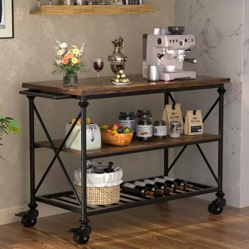 Besiost Chariot d'îlot de cuisine à 3 niveaux avec roulettes, Étagères de rangement de cuisine avec roulettes verrouillables